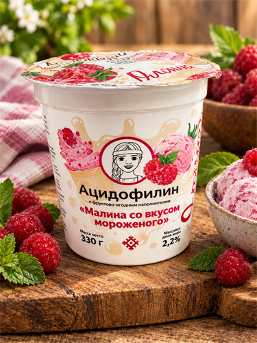 Ацидофилин 2,2% Олония с фруктово-ягодным наполнителем Малина со вкусом мороженого 330г БЗМЖ - фото 24369