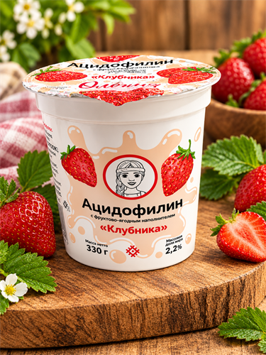 Ацидофилин 2.2% Олония с фруктово-ягодным наполнителем Клубника 330г БЗМЖ - фото 24370