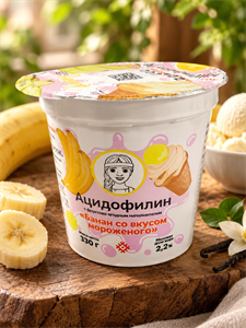 Ацидофилин 2,2% Олония с фруктово-ягодным наполнителем Банан со вкусом мороженого 330г БЗМЖ